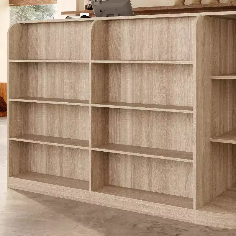 Light Wood Retail Cash Register & Reception Counter with Display Shelves