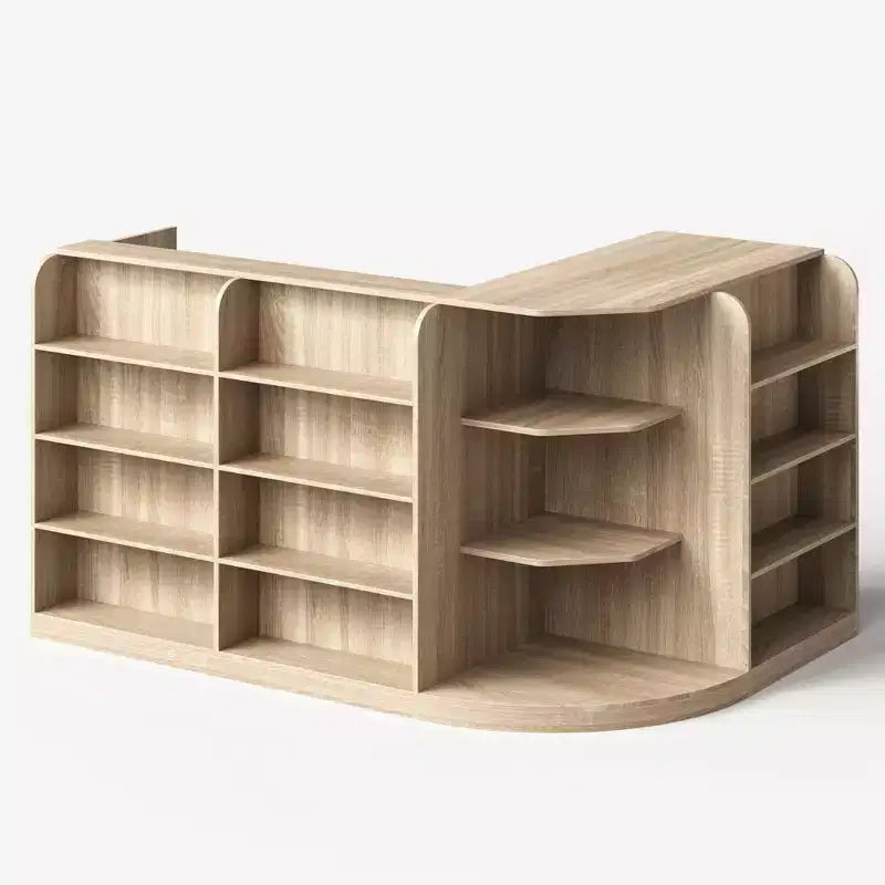 Light Wood Retail Cash Register & Reception Counter with Display Shelves