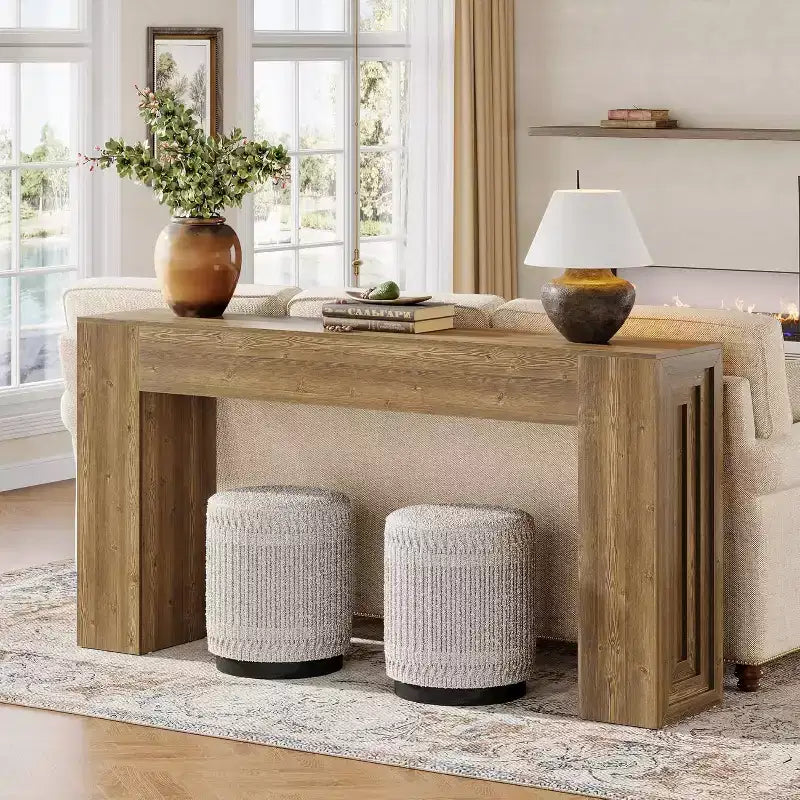 63-Inch Long Console Table, Farmhouse Narrow Sofa Table for Living Room, Entryway, Hallway, Foyer, Natural Brown