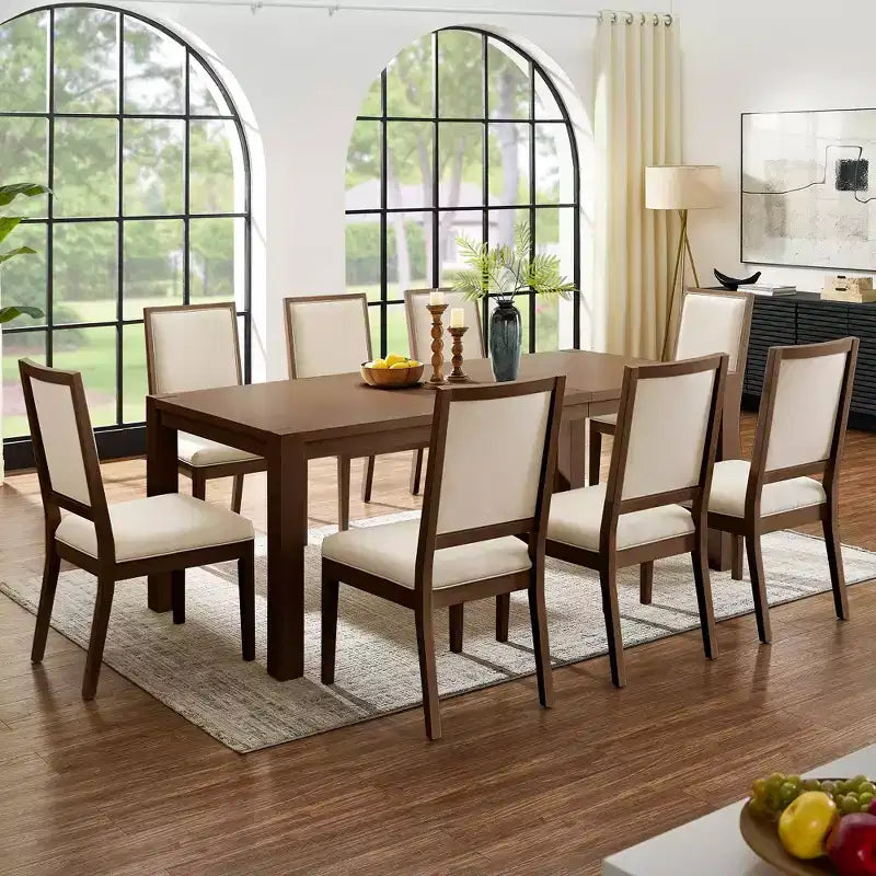 Modern 60" Expandable Dining Table with Hidden Center Leaf, Ash Wood Veneer, Adjustable Feet, Seats 6-8