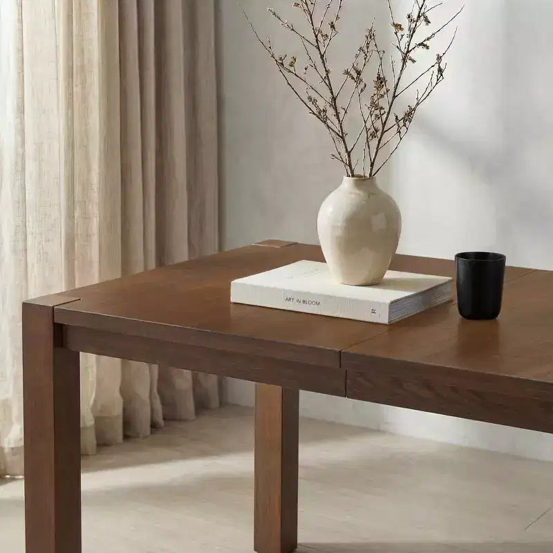 Modern 60" Expandable Dining Table with Hidden Center Leaf, Ash Wood Veneer, Adjustable Feet, Seats 6-8