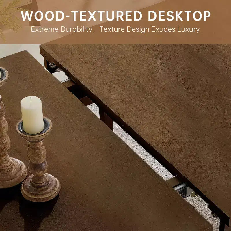 Modern 60" Expandable Dining Table with Hidden Center Leaf, Ash Wood Veneer, Adjustable Feet, Seats 6-8
