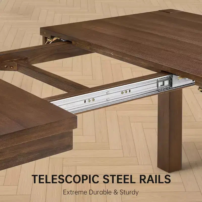Modern 60" Expandable Dining Table with Hidden Center Leaf, Ash Wood Veneer, Adjustable Feet, Seats 6-8