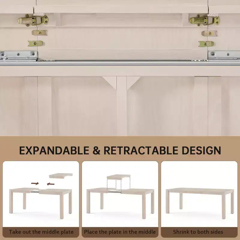 Modern 60" Expandable Dining Table with Hidden Center Leaf, Ash Wood Veneer, Adjustable Feet, Seats 6-8