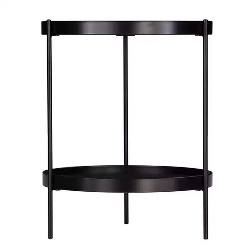 HomeRoots 24 Black Manufactured Wood And Iron Round End Table With Shelf