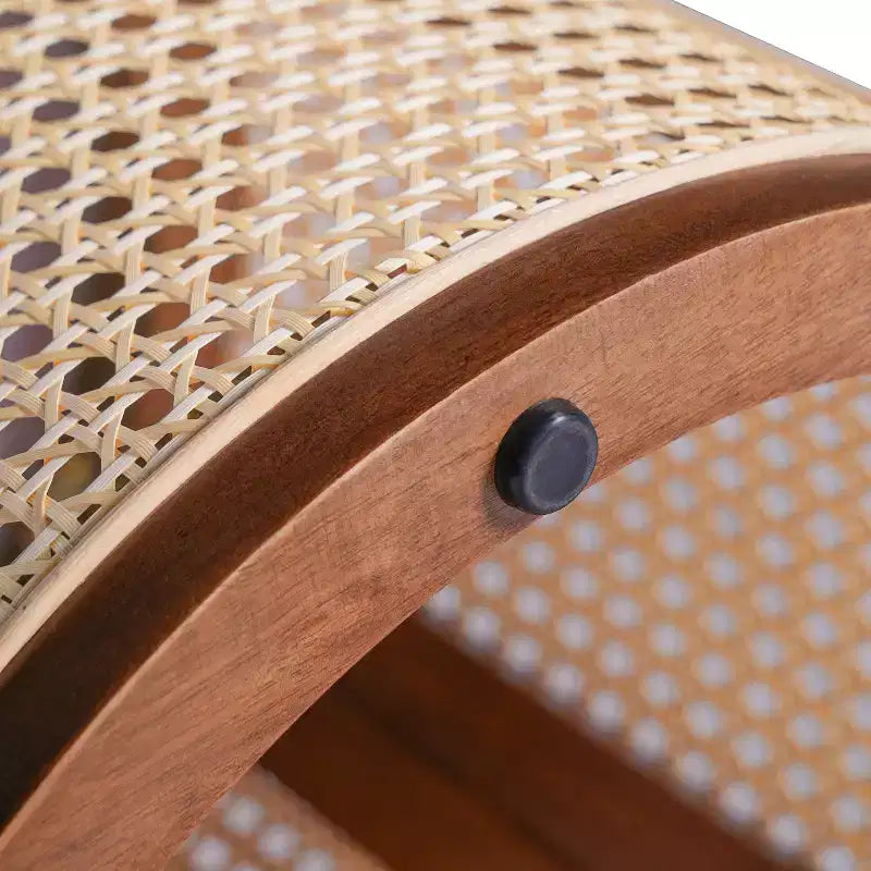 15.70-inch Round Accent Table, Openwork Weave Rubberwood Nightstand, Rattan Coffee Table, Dark Brown
