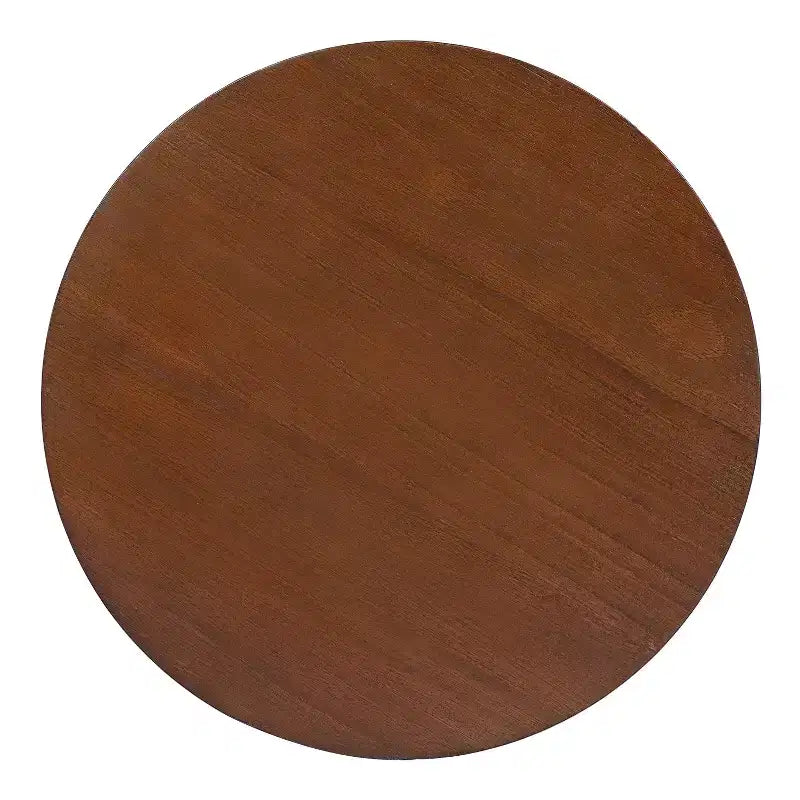 15.70-inch Round Accent Table, Openwork Weave Rubberwood Nightstand, Rattan Coffee Table, Dark Brown