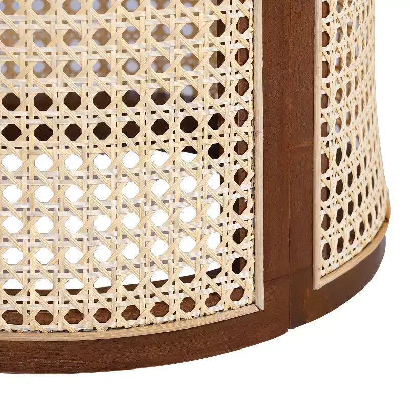 15.70-inch Round Accent Table, Openwork Weave Rubberwood Nightstand, Rattan Coffee Table, Dark Brown
