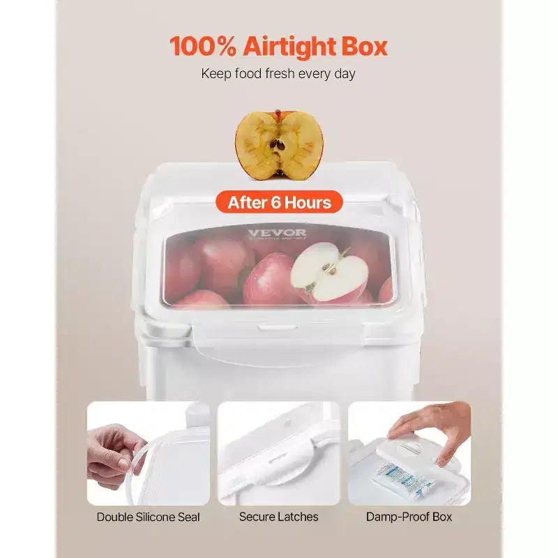 4.5Gal/20L Airtight Food Storage Container with Wheels & Measuring Cup for Rice, Pet Food, Grain, Flour, White