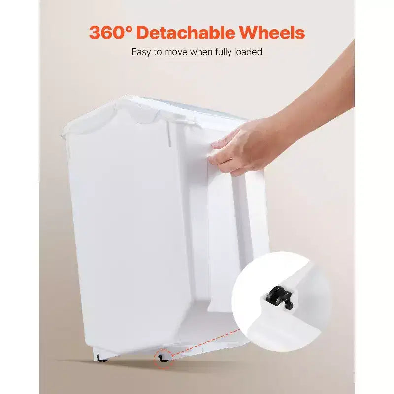 4.5Gal/20L Airtight Food Storage Container with Wheels & Measuring Cup for Rice, Pet Food, Grain, Flour, White