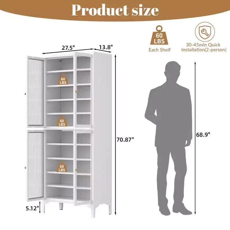 71" Large Metal Shoe Cabinet with Doors, Adjustable Shelves, Shoe Closet Storage for Entryway Hallway Living Room