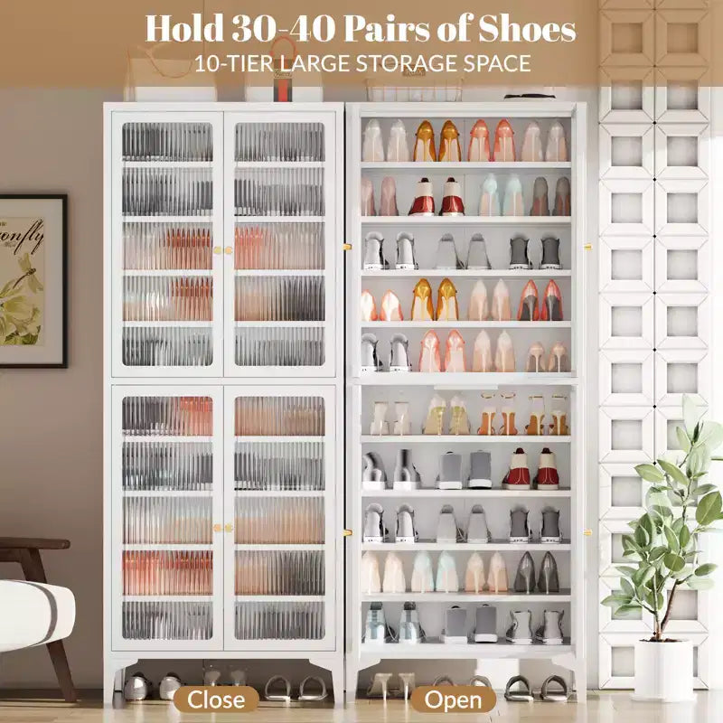 71" Large Metal Shoe Cabinet with Doors, Adjustable Shelves, Shoe Closet Storage for Entryway Hallway Living Room