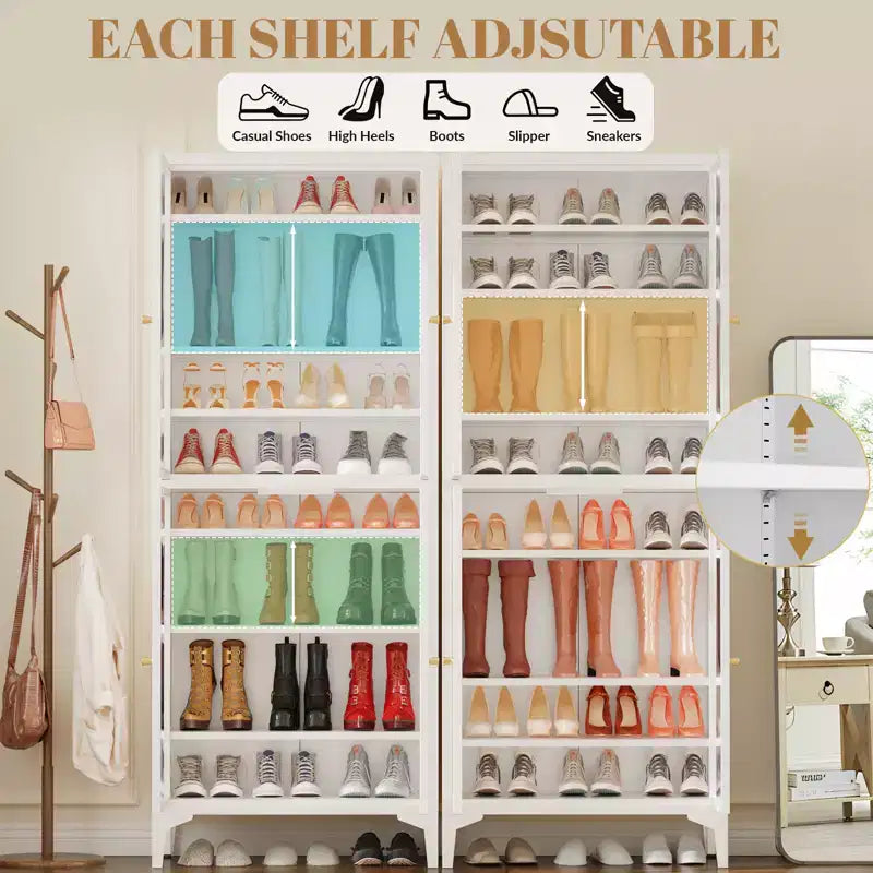 71" Large Metal Shoe Cabinet with Doors, Adjustable Shelves, Shoe Closet Storage for Entryway Hallway Living Room