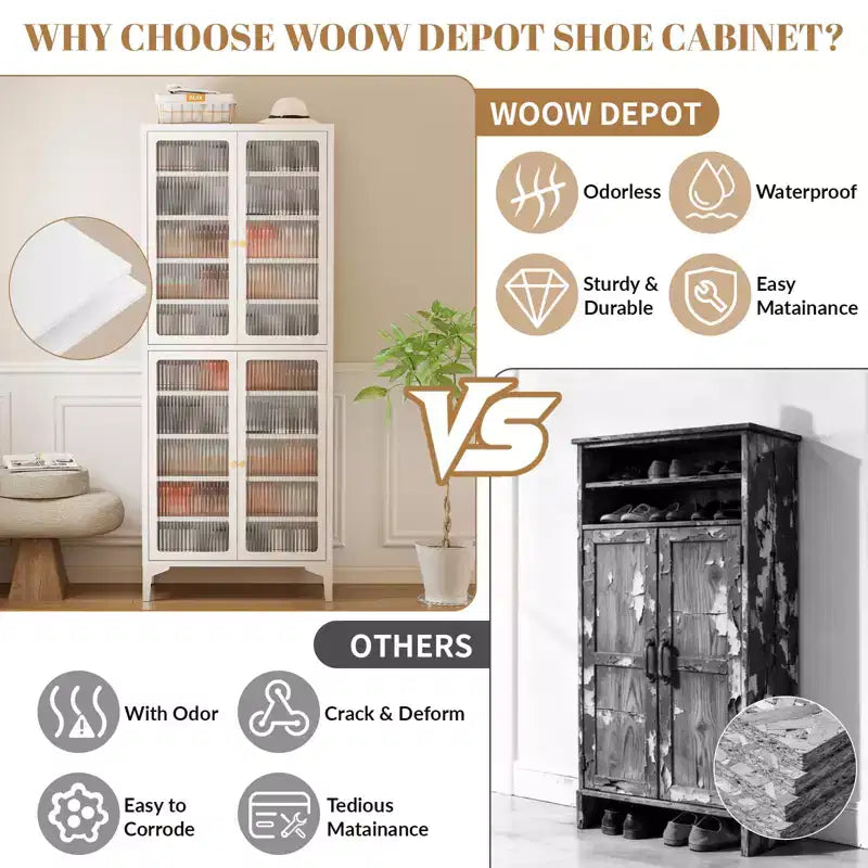 71" Large Metal Shoe Cabinet with Doors, Adjustable Shelves, Shoe Closet Storage for Entryway Hallway Living Room