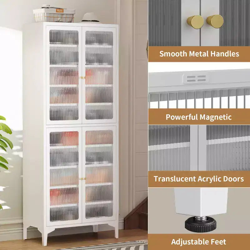 71" Large Metal Shoe Cabinet with Doors, Adjustable Shelves, Shoe Closet Storage for Entryway Hallway Living Room