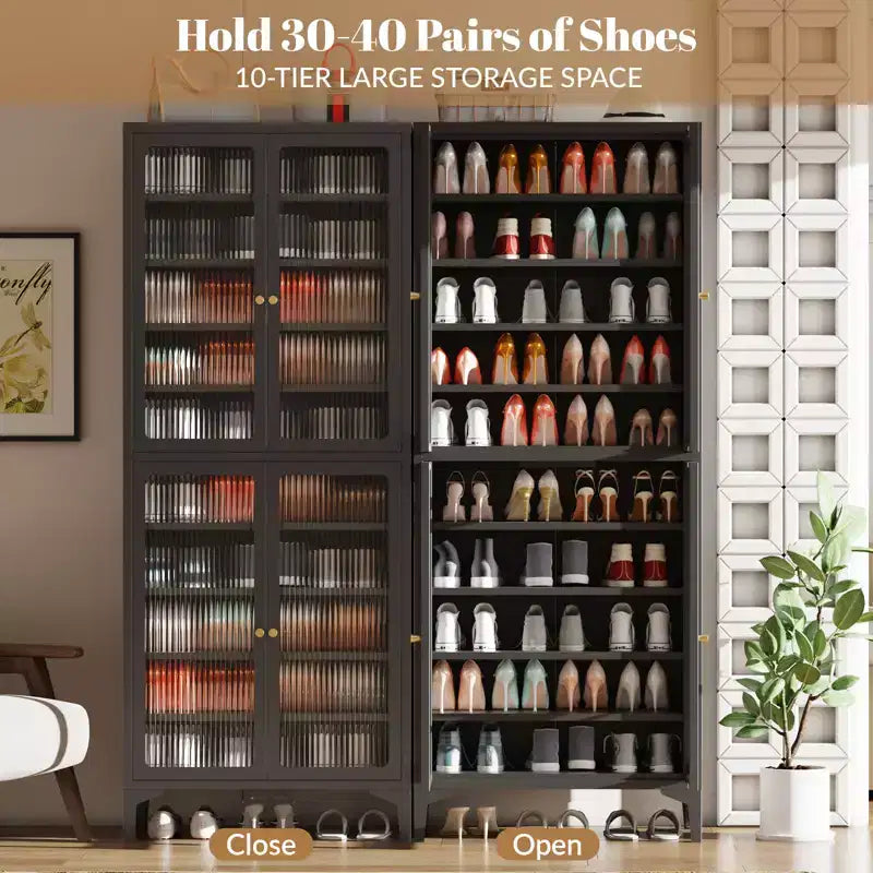 71" Large Metal Shoe Cabinet with Doors, Adjustable Shelves, Shoe Closet Storage for Entryway Hallway Living Room