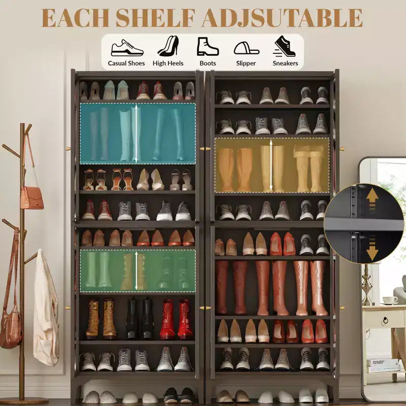 71" Large Metal Shoe Cabinet with Doors, Adjustable Shelves, Shoe Closet Storage for Entryway Hallway Living Room
