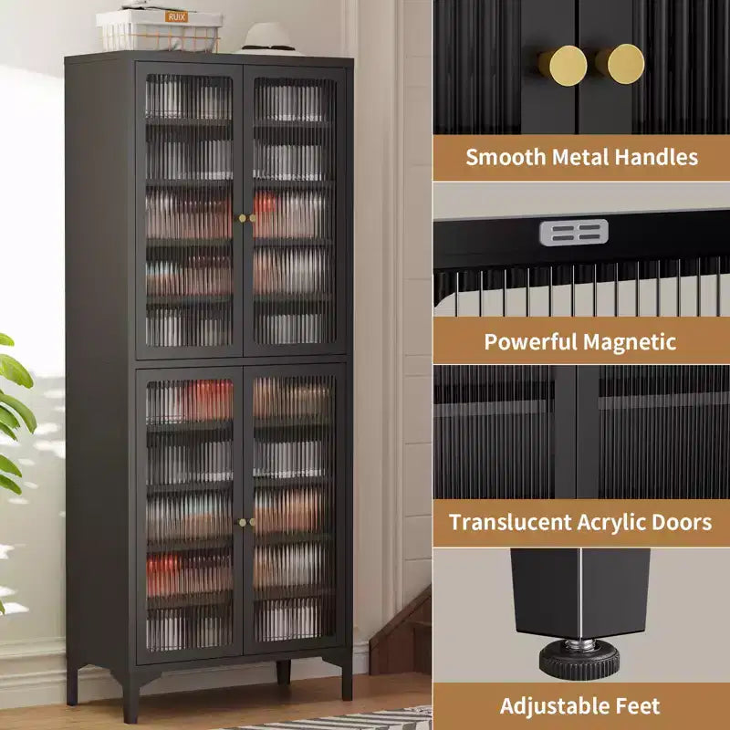 71" Large Metal Shoe Cabinet with Doors, Adjustable Shelves, Shoe Closet Storage for Entryway Hallway Living Room