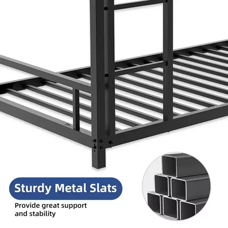 Modern Metal Bunk Bed with Safety Guardrail and Ladder Design