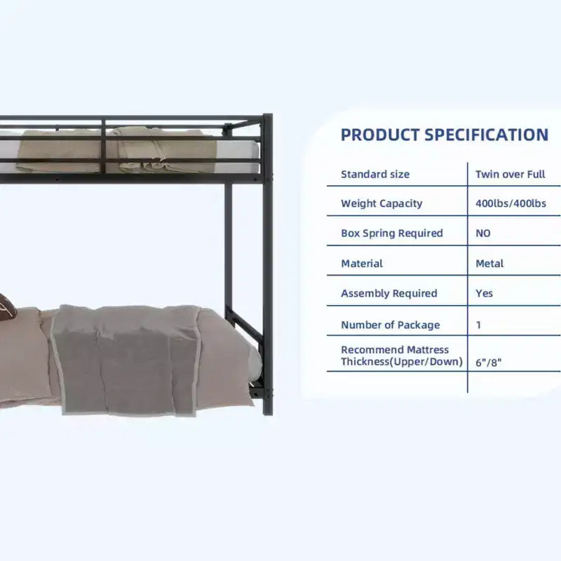 Modern Metal Bunk Bed with Safety Guardrail and Ladder Design