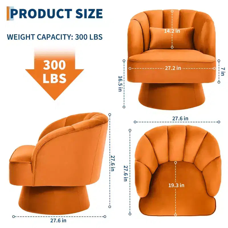 Modern 360 Swivel Barrel Accent Chair, Velvet Upholstered Lounge Chair with Plush Padding, Morandi Orange