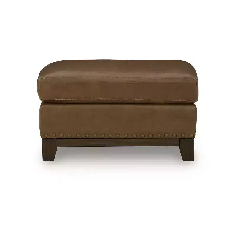 Amber Ottoman, Top Grain Leather Cushion with Nailhead Trim