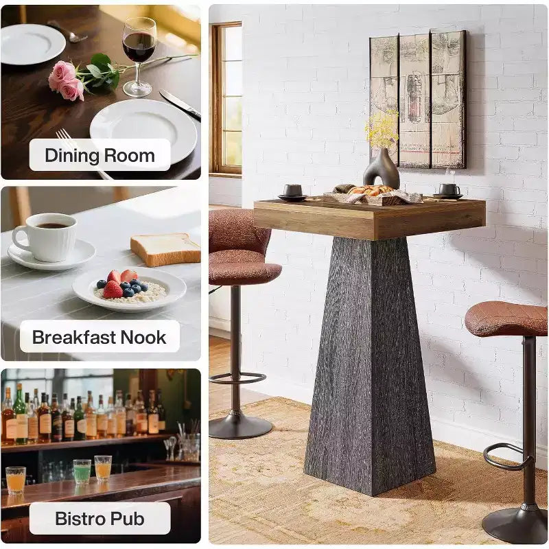 Square Bar Table, 39.96" High Pub Table for Dining, Coffee, Cocktail, Small Space, Kitchen (Table Only)