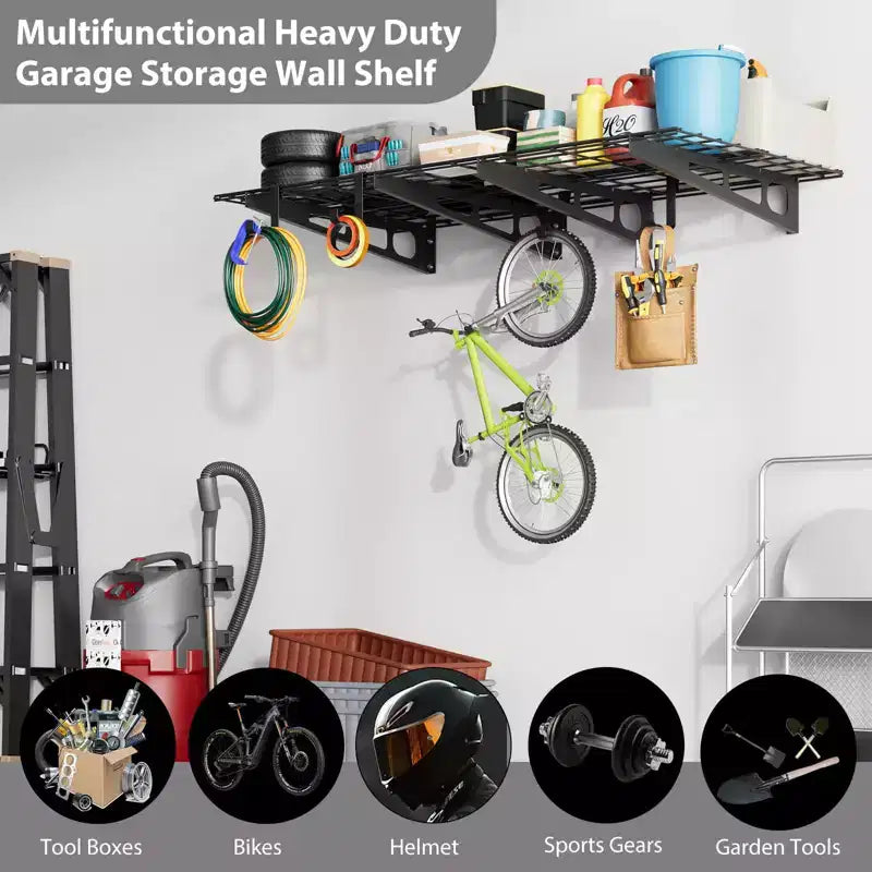 2-Pack Garage Shelving, Wall Shelf Garage Storage Rack Floating Shelves, 2x6FT Heavy Duty Wall Mounted Shelving, Metal Wall Shelves