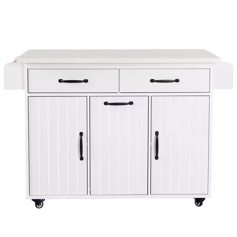 Kitchen Island Cart with Tilt-Out Trash Storage and Rolling Wheels, White