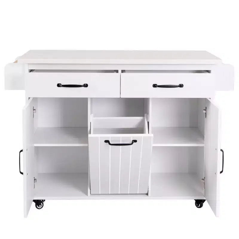 Kitchen Island Cart with Tilt-Out Trash Storage and Rolling Wheels, White
