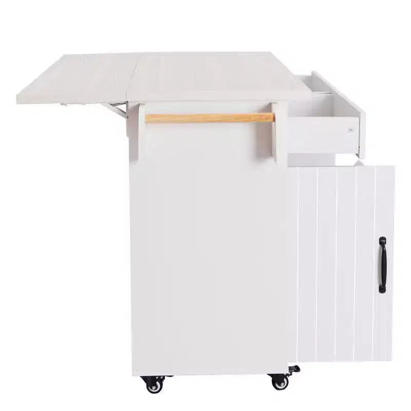 Kitchen Island Cart with Tilt-Out Trash Storage and Rolling Wheels, White