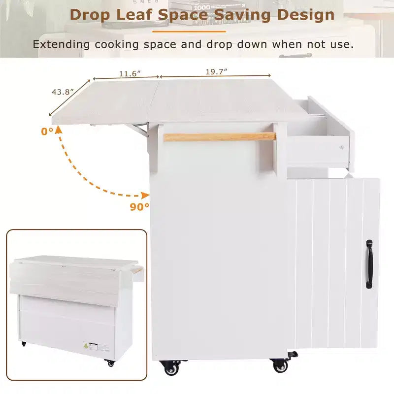 Kitchen Island Cart with Tilt-Out Trash Storage and Rolling Wheels, White