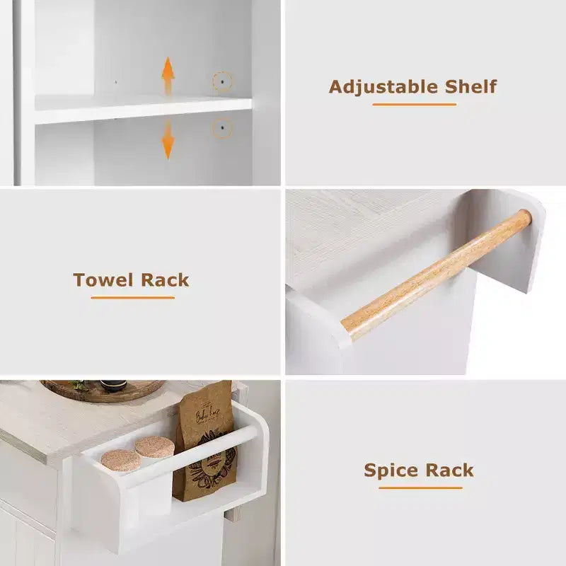 Kitchen Island Cart with Tilt-Out Trash Storage and Rolling Wheels, White