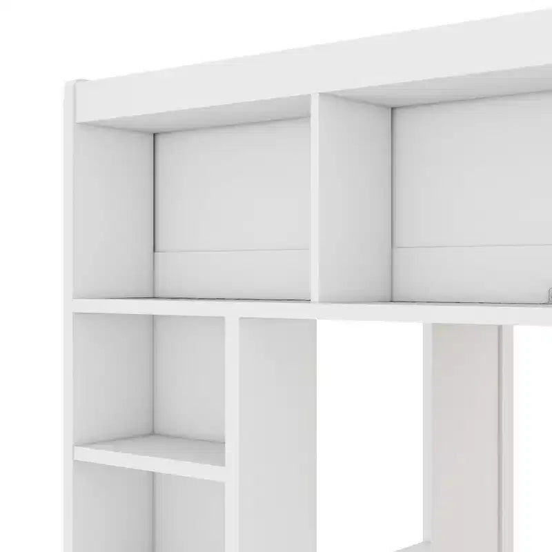 Queen Wood Loft Bed with 8 Storage Shelves for Apartment