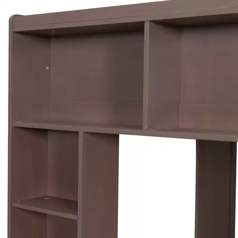 Queen Wood Loft Bed with 8 Storage Shelves for Apartment