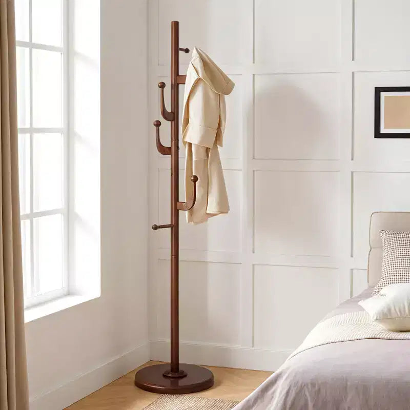 Cactus Freestanding Coat Rack, Solid Wood Coat Tree with 7 Hooks and Sturdy Round Base for Entryway