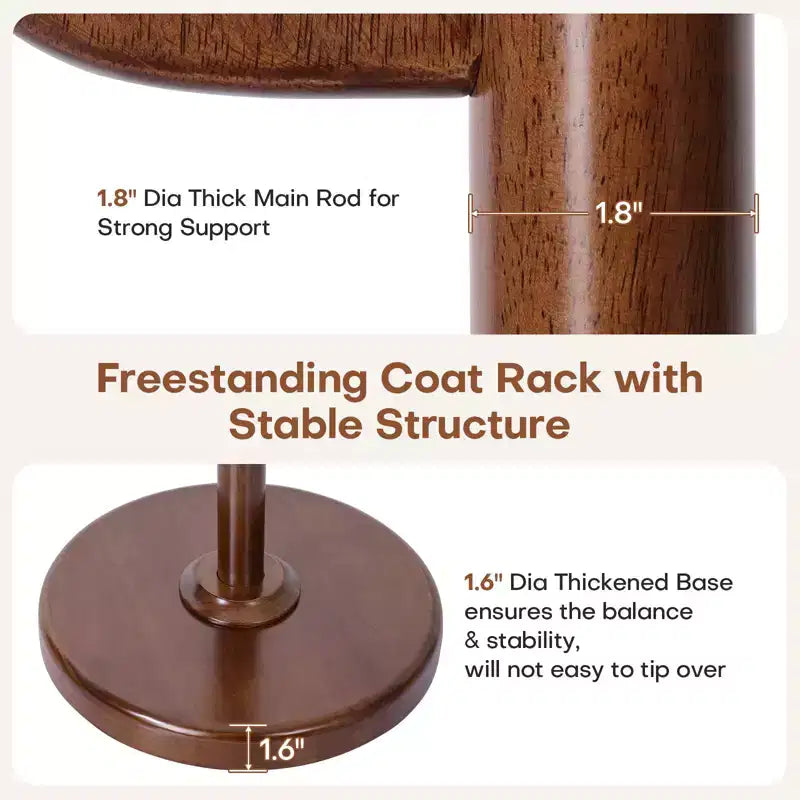 Cactus Freestanding Coat Rack, Solid Wood Coat Tree with 7 Hooks and Sturdy Round Base for Entryway