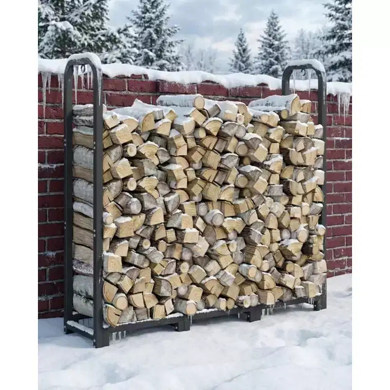 Firewood Rack Stand 4ft, Steel Log Holder, Wood Pile Storage Organizer for Fireplace Fire Pit, Heavy Duty
