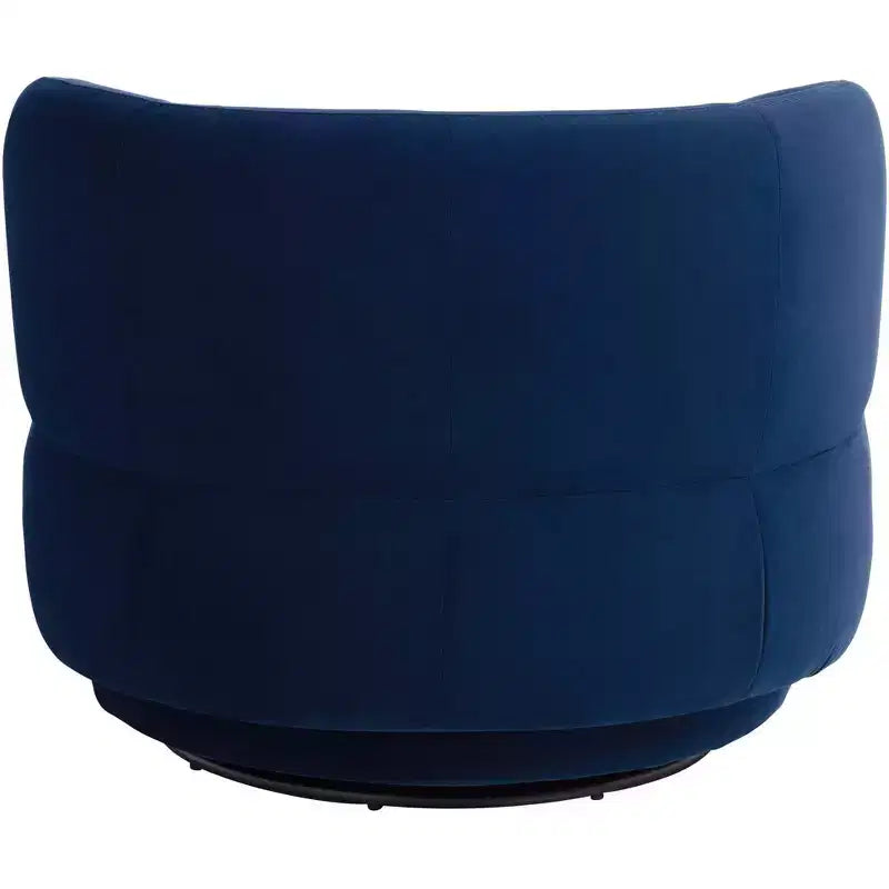 36" Wide Prussian Blue Velvety Fabric Occasional Swivel Chair