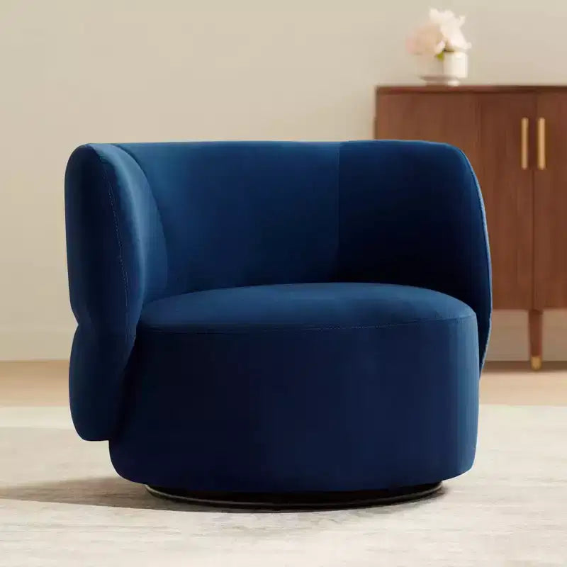 36" Wide Prussian Blue Velvety Fabric Occasional Swivel Chair