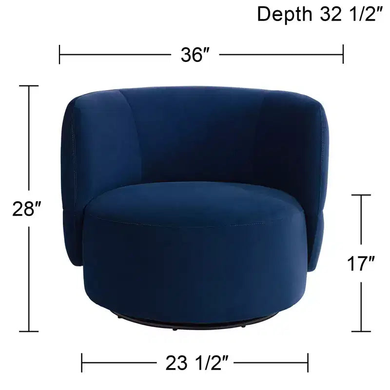 36" Wide Prussian Blue Velvety Fabric Occasional Swivel Chair