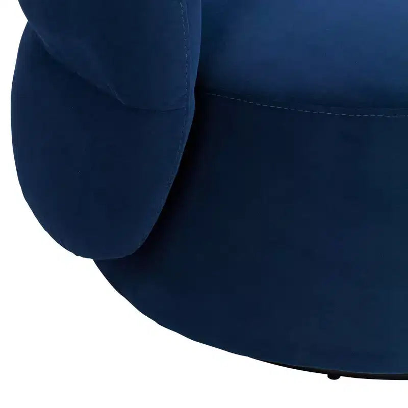 36" Wide Prussian Blue Velvety Fabric Occasional Swivel Chair