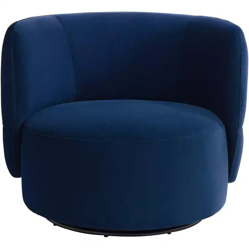 36" Wide Prussian Blue Velvety Fabric Occasional Swivel Chair