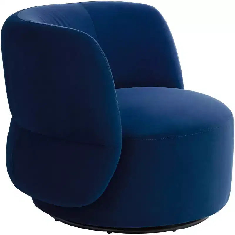 36" Wide Prussian Blue Velvety Fabric Occasional Swivel Chair