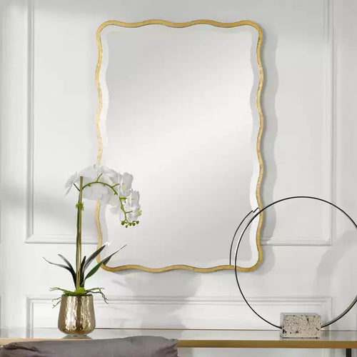 36 x 24 Scalloped Wood Gold Wall Mirror