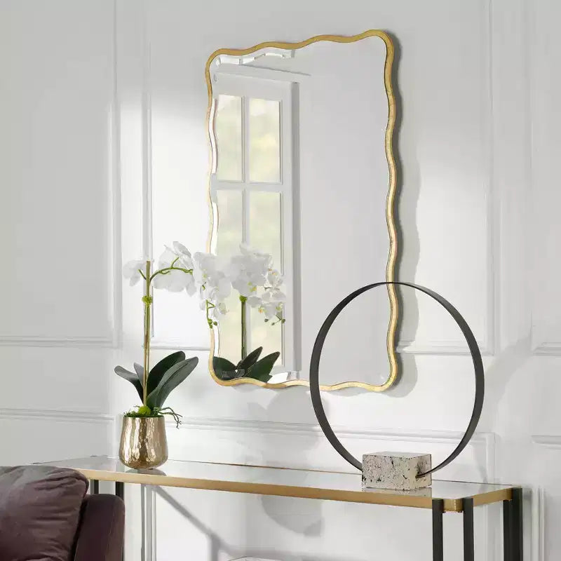 36 x 24 Scalloped Wood Gold Wall Mirror