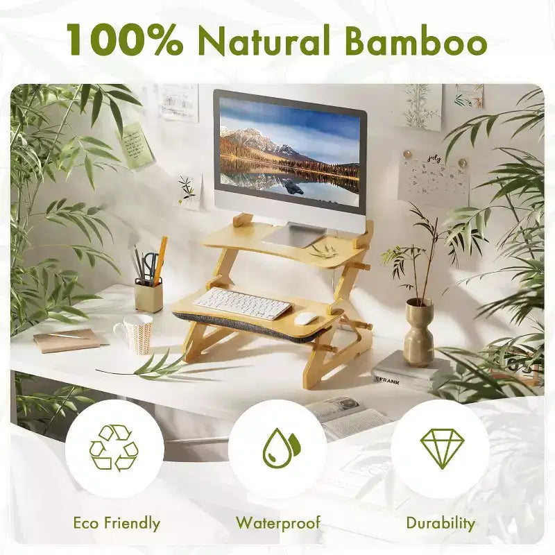 22 Inch Adjustable Bamboo Standing Desk Converter
