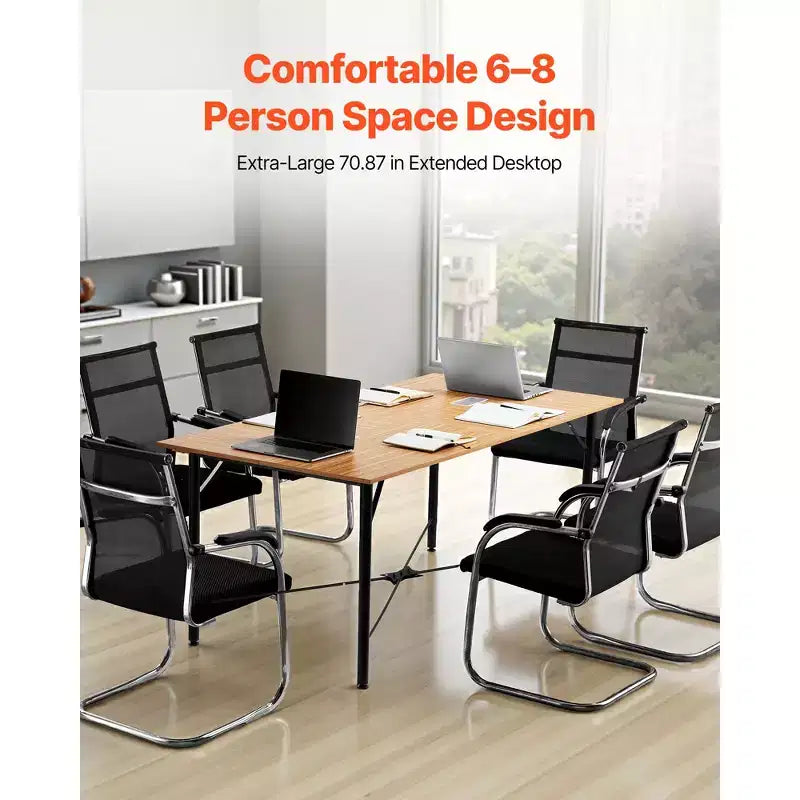 6 ft Conference Table for 6-8 Person, Modern Rectangle Meeting Desk with Metal Legs, Brown