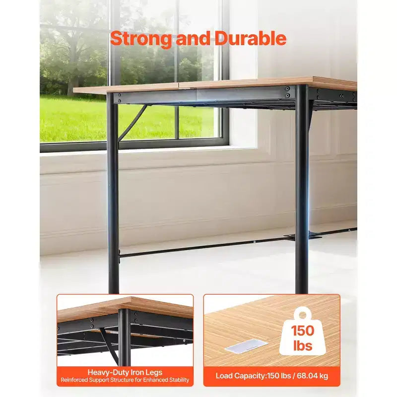 6 ft Conference Table for 6-8 Person, Modern Rectangle Meeting Desk with Metal Legs, Brown