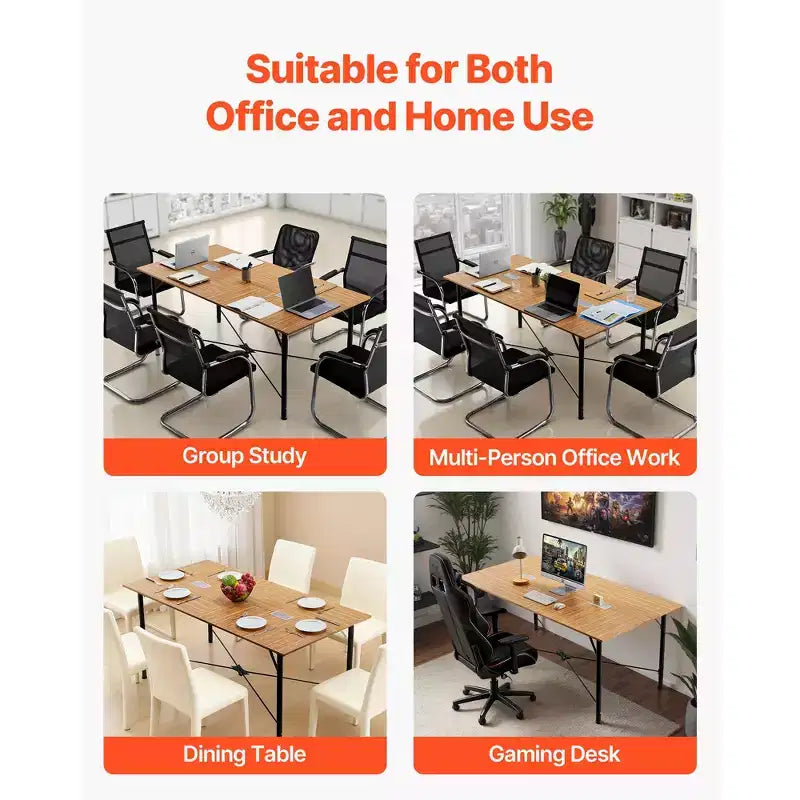 6 ft Conference Table for 6-8 Person, Modern Rectangle Meeting Desk with Metal Legs, Brown